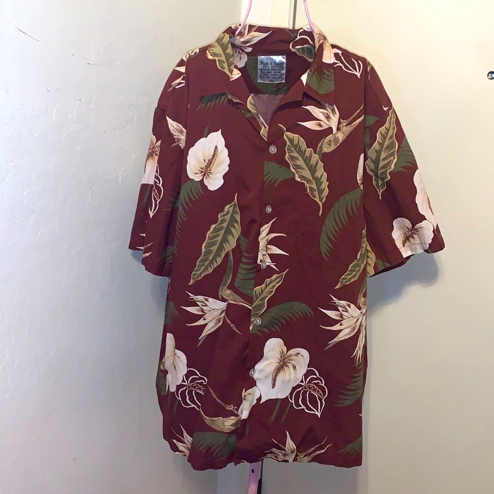 🎁Like New Vintage Made in Hawaii Men's Red Burgundy Button Down Shirt- XL